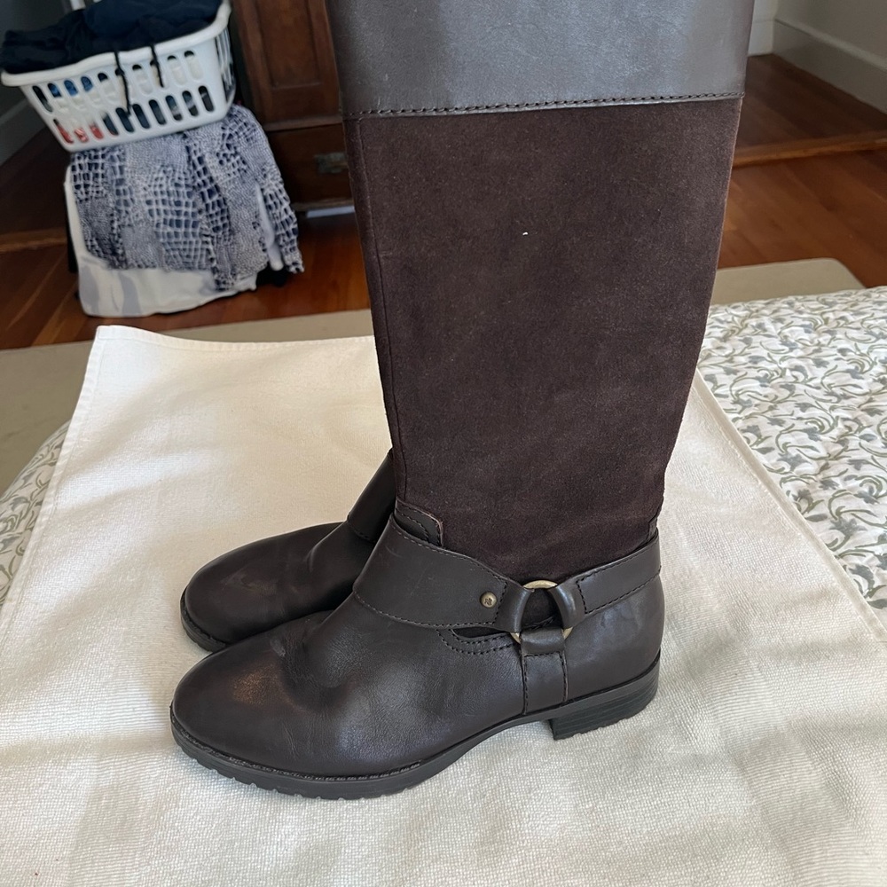 Leather/suede brown tall boots - Picture 5 of 8